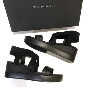 Tahari Black Prince Snake Print Flatform Sandals